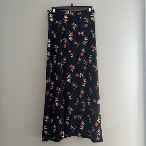 Bellagio Vintage 90s Black Floral Rayon Maxi Skirt Made in USA Small Dark Grunge